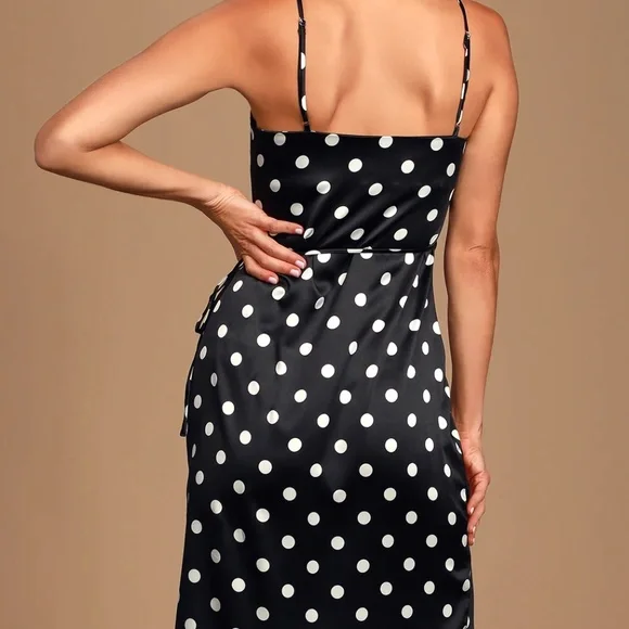 LULUS Polka Dot Satin Wrap Dress NWT - Picture 4 of 10